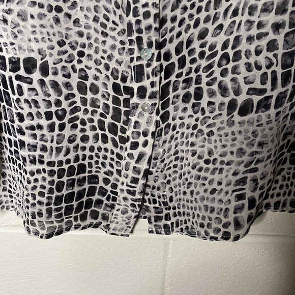Soft Surroundings Silk Roll Tab Button Down Top Small Black White Animal Print - Picture 3 of 9